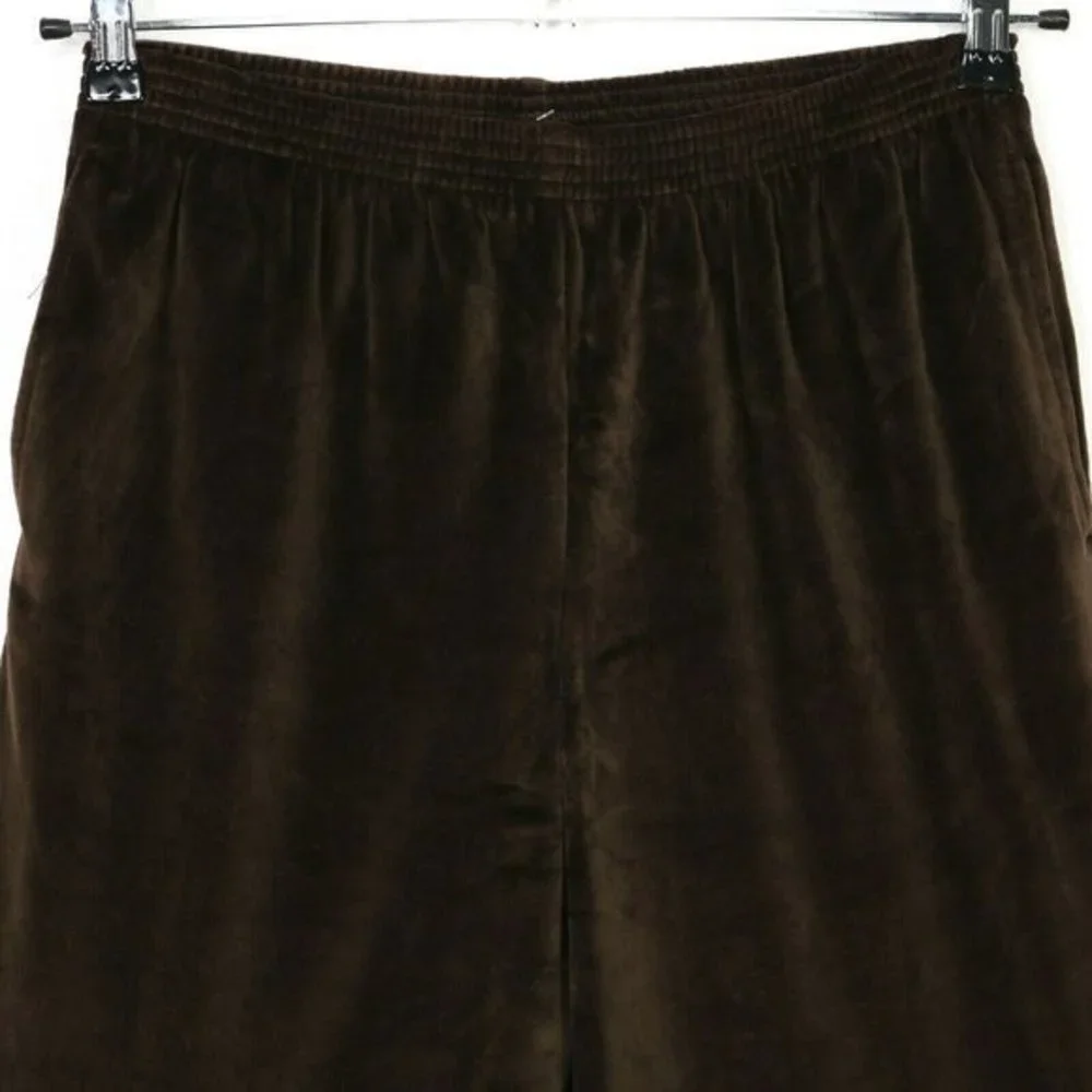 Alfred Dunner Velour Pants Brown Stretch Elastic Waist Petite 10 X 27‎ 10P